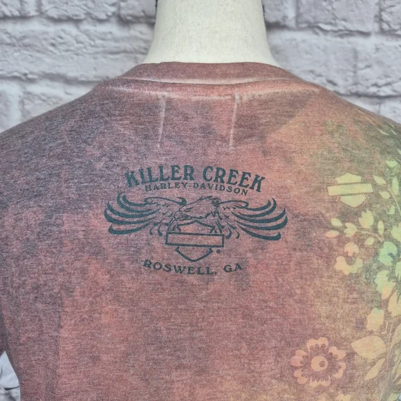 Harley-Davidson Tshirt Multicolor Floral Logo Print Short Sleeve Womens Size L - Picture 7 of 11